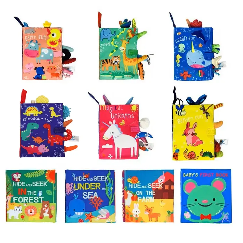 Heißer Verkauf 0-36Month Baby Frühes Lernen Erziehen Spielzeug Schwanz Tuch Buch eltern-kind-Interaktive Sound Papier Puzzle tuch Buch Rassel