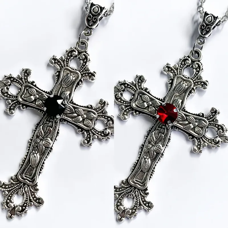 Punk Kristall Großes Kreuz Anhänger Halsketten für Frauen Männer Gothic Unregelmäßige Kreuz Schlüsselbein Kette Halsketten Ästhetischen Schmuck