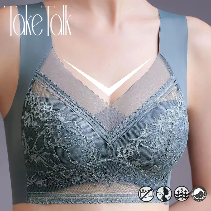 Sexy Spitze Bhs für Frauen Perspektive Volle Tasse Einfarbig Büstenhalter V-ausschnitt Nahtlose Crop Top Weibliche Push-Up Atmungsaktive Dessous