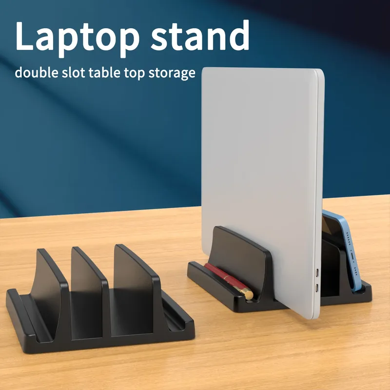 Vertikaler Laptop-Ständer, Schreibtisch-Laptop-Halter mit 3 Fächern und Laptop-Dockingstation für MacBook, Tablet, Telefon – universell