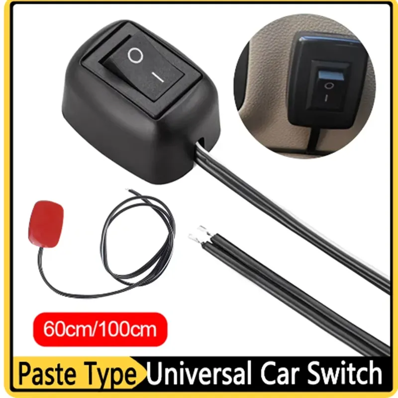 Universeller Auto-Schalter, Paste-Typ, Kippschalter mit Kabel, 60 cm/100 cm, DC 12 V, für Nebelring-Antriebslichter, Neonlichter, Mini-Taste