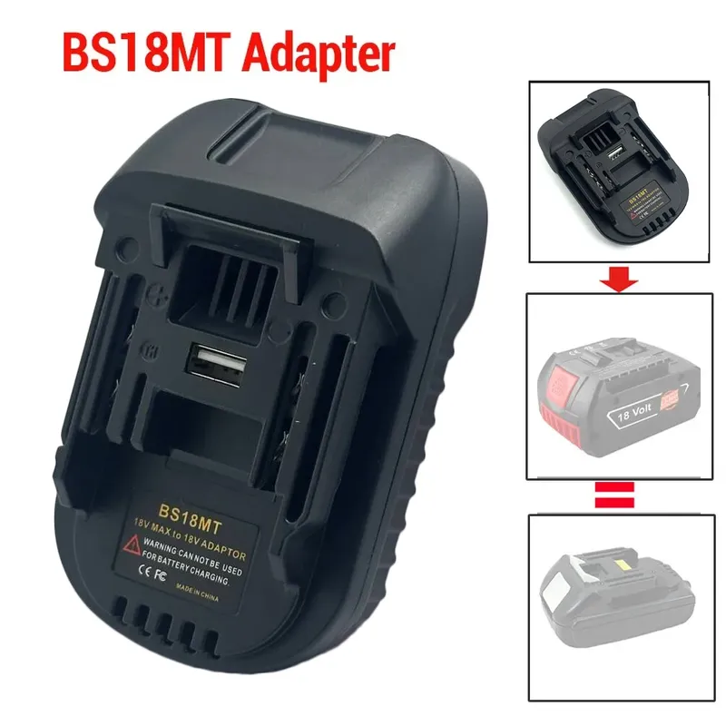 BS18MT Akku-Adapter mit USB-Ladebuchse für Bosch 18V Akku, Konvertierung in Makita 18V BL1830 (nur Adapter)