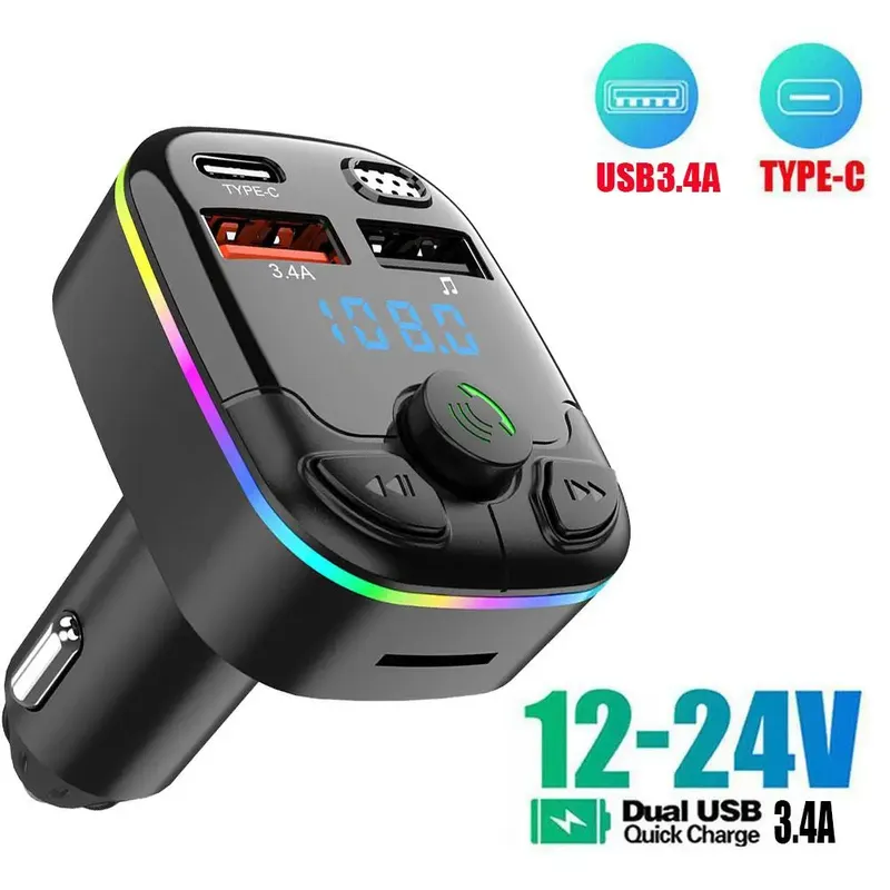 Bluetooth 5.0 Auto FM Sender PD Typ-C Dual USB Umgebungs Player Freisprecheinrichtung MP3 Ladegerät Typ-C Wireless Light PD QC3.0 Adapter