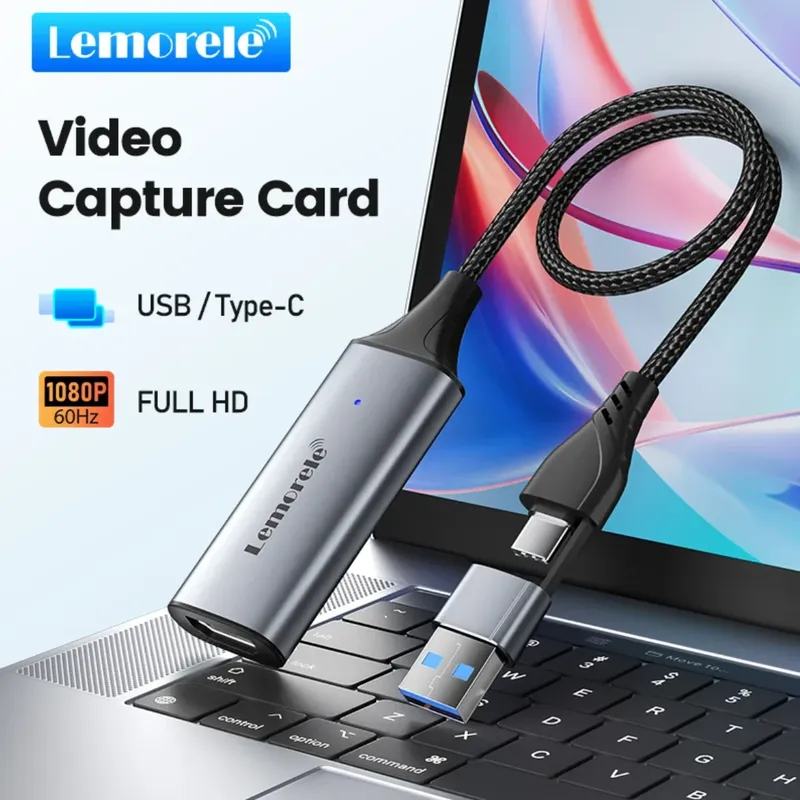 Lemorele 1080P Videoaufnahmekarte HDMI zu USB A/USB-C Video Grabber für Computer Kamera Spiel Live Stream Meeting Aufnahme