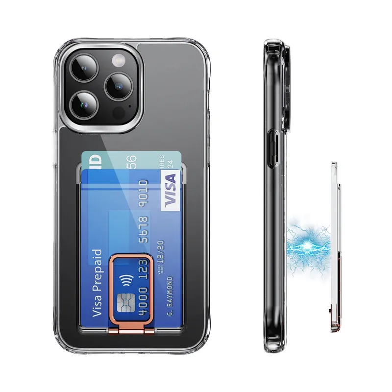 Starke Transparente Magnetische Für Magsafe Karte Brieftasche Metall Ständer Halter Klar Fall Für iPhone Karte Telefon Zurück Tasche Adsorption