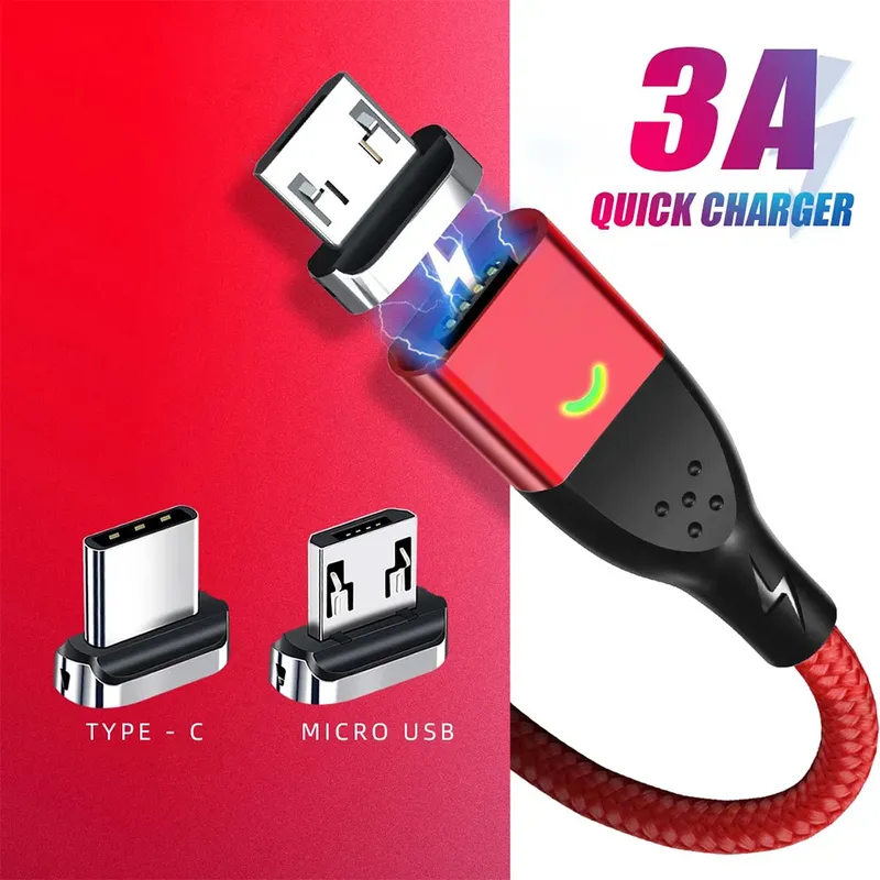FONKEN Magnetisches Micro-USB-Typ-C-Kabel, schnelles Aufladen, Datenkabel, Magnet-Ladegerät, USB-Typ-C-Kabel für Huawei Xiaomi 13 Pro
