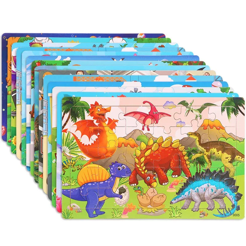 NEUE Holz 30 stücke Puzzles Kinder Tier Dinosaurier Cartoon Flugzeug Puzzle Baby Frühe Bildung und Intellektuelle Baustein Spielzeug