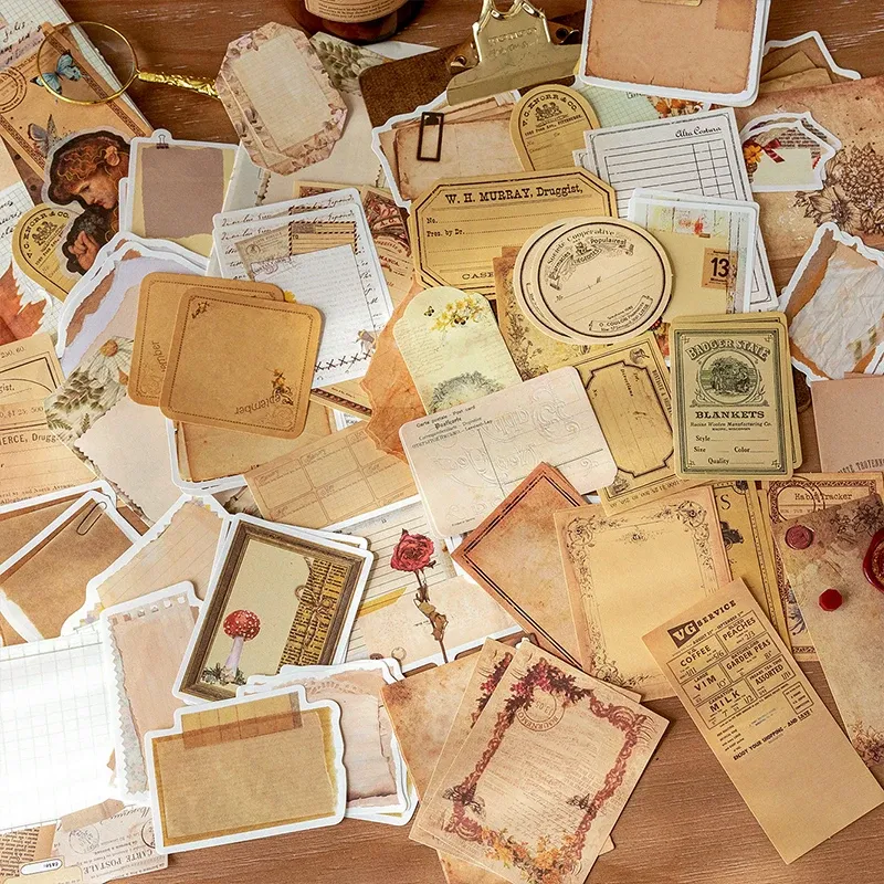 JIANQI 100 Stück Vintage-Dekorpapier, DIY-Scrapbooking-Material, Etiketten, Papier für Tagebuch, Notizbuch, Planer, handgefertigtes Bastelzubehör