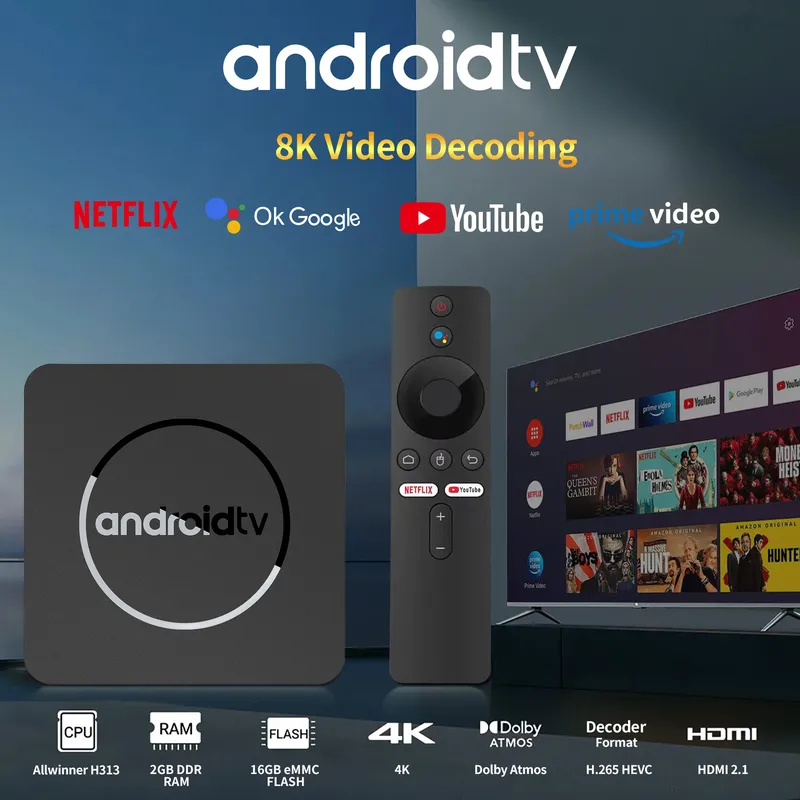 Globale Version Smart TV -Box Android13 Allwinnerh313 Google Assistant 2GB16GB 5G WiFi Bluetooth 4K HDR10 Multi -Language -Player