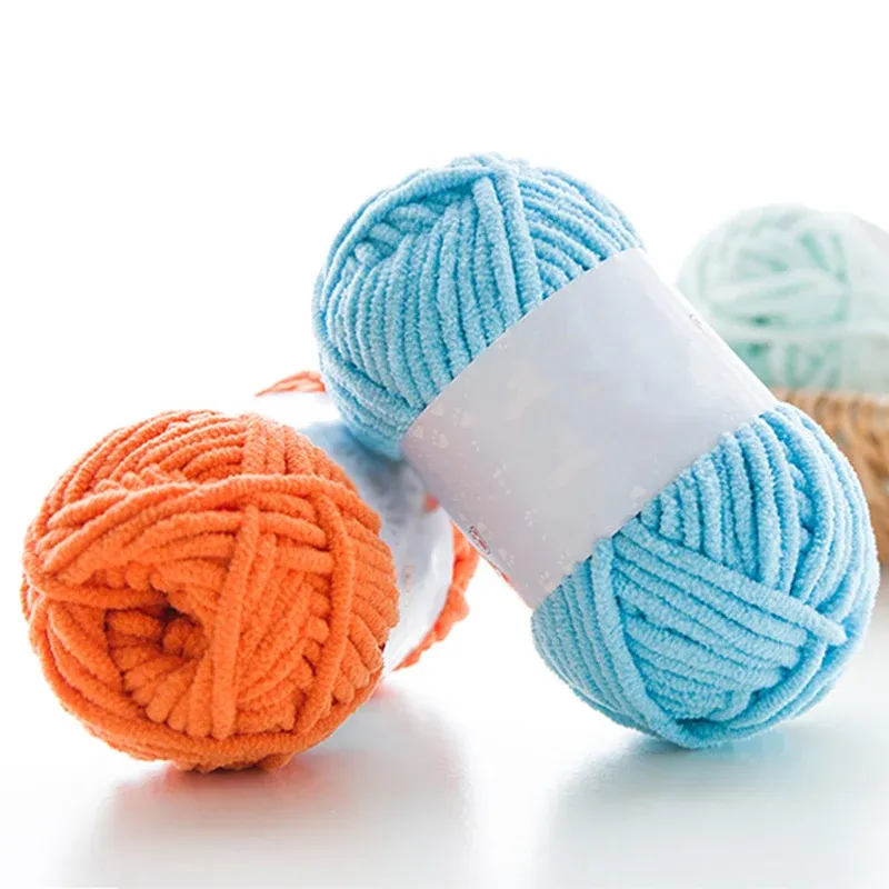 2 Stück x 50 g dickes Samtgarn, handgefertigt, DIY-Strickgarn, Wolllinie, Schal, Mütze, weiches Chenille-Garn, Strickwolle