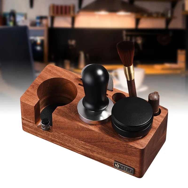 TREELF Kaffee Tamper Halter Multifunktionsständer Walnuss Espresso Tamping Station Matte Rack 54/58mm Kaffeemaschine Zubehör