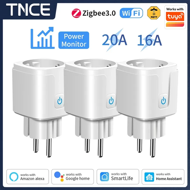TNCE TUYA EU-Stecker WiFi oder ZigBee3.0 Smart Socket 16/20A Power Monitor Timing-Funktion Sprachsteuerung Funktioniert mit Alexa Google Home