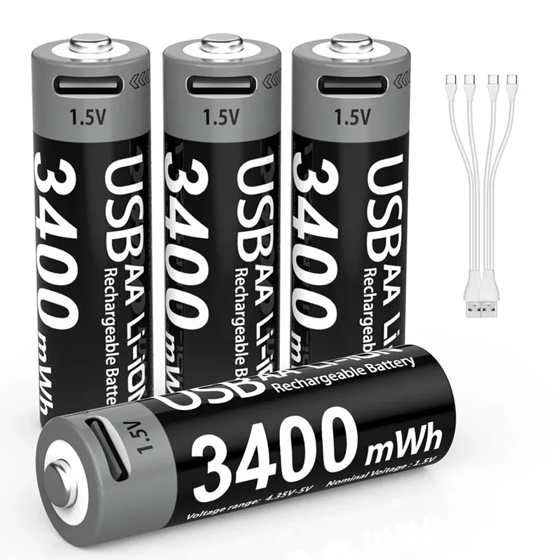 Kuugro 1,5 V AA 3400 mWh USB Typ-C wiederaufladbare Lithium-Batterie für Jagdkamera Fernbedienung Maus Smart Türschloss Spielzeug