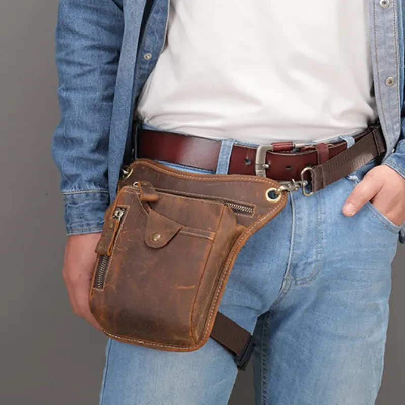 Vintage Männer Taille Fanny Pack Drop Bein Kreuz Körper Schulter Taschen für Motorrad Fahrer PU Leder Männlichen Messenger Hüfte Gürtel Oberschenkel Tasche