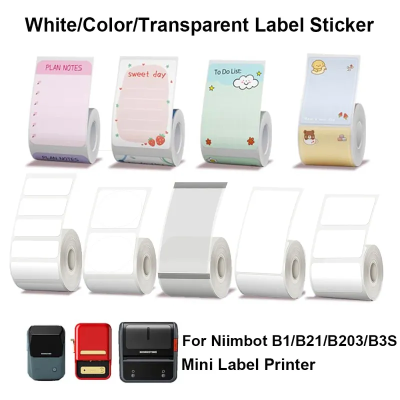 Original Niimbot B21/B3S/B1/B203 Bunte weiße transparente Etikettenaufkleber Selbstklebendes wasserdichtes Preisschild Thermopapier