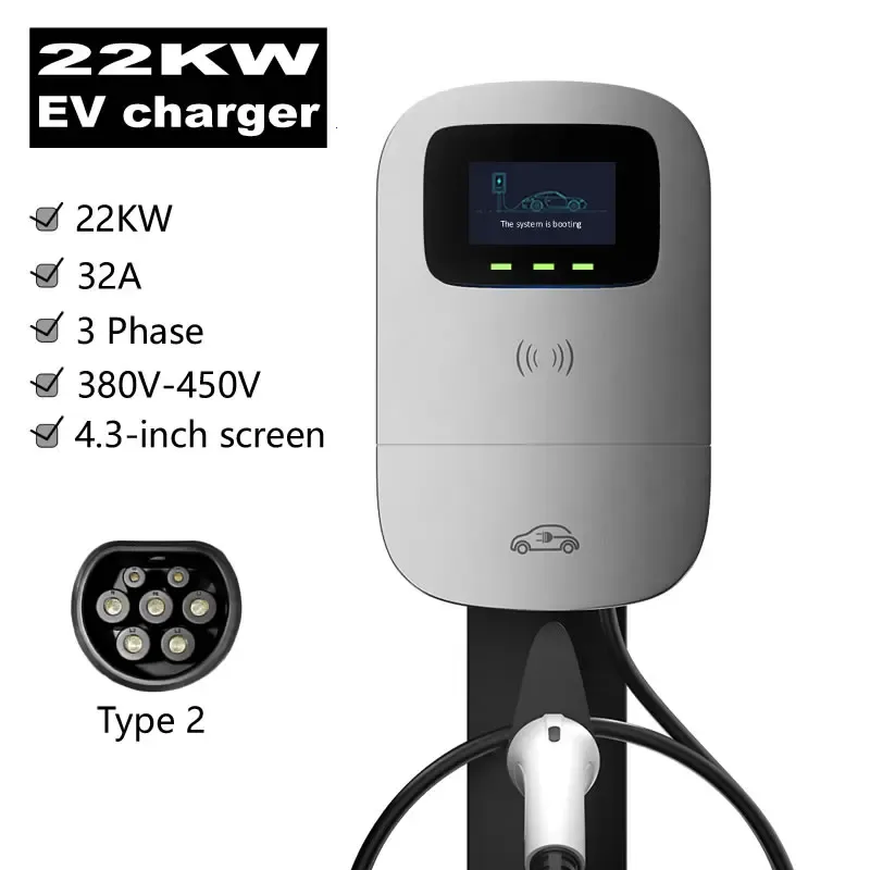 JIGU 22KW Elektrofahrzeug-Ladegerät Typ 2 Ladekabel 3-Phasen 32A 380V EV-Ladegerät Typ 2 Wallbox Auto-Ladestation 3,5m
