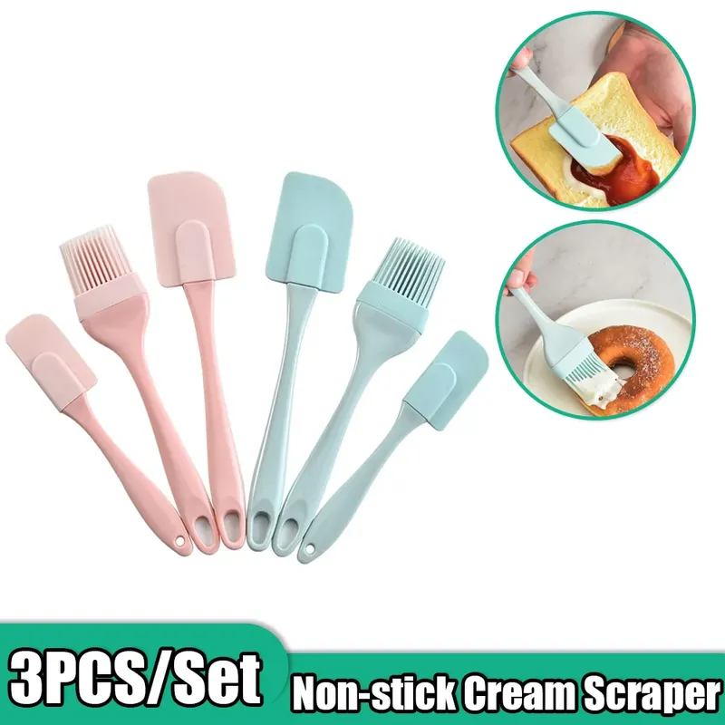 3Pcs Nicht-Stick Silikon Creme Schaber Brot Kuchen Butter Spachtel Mixer Öl Pinsel Mit PP Griff Kuchen Spatel küche Backen Werkzeug
