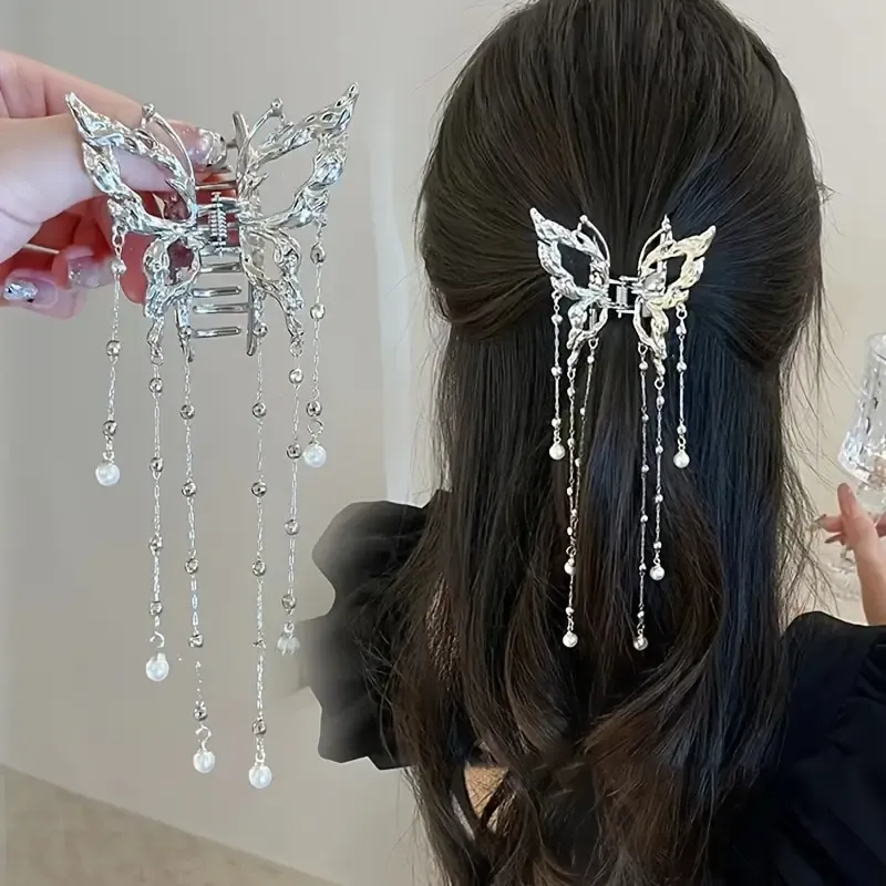 AWAYTR Shark Crab Clips Mädchen Haarnadel Haar Zubehör Koreanische Frauen Einfache Haar Klaue Clip Schmetterling Perle Quaste Haar Clip