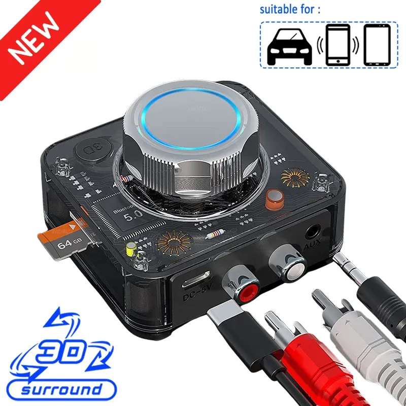 Bluetooth 5,0 Audio Empfänger 3D Stereo Musik Wireless Adapter TF Karte RCA 3,5mm 3,5 AUX Jack Für Auto Lautsprecher verstärker Kopfhörer