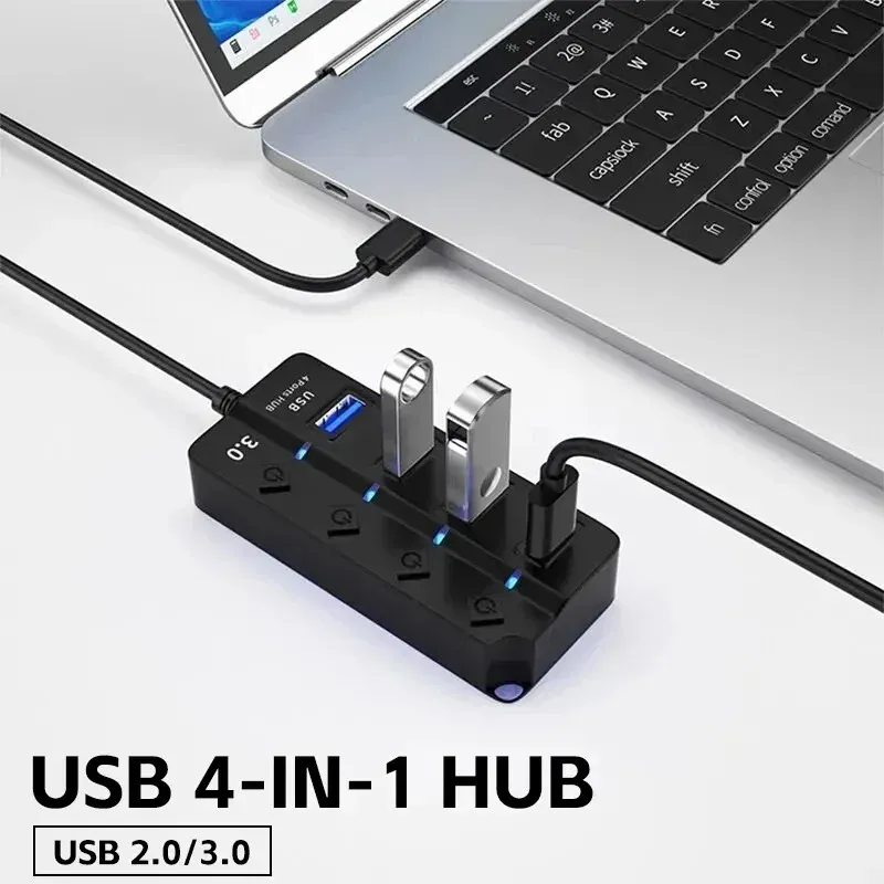 USB3.0 HUB 4in1 7in1USB Splitter 2.0 USB Adapter Multi-Port Unabhängige Netzschalter Extender 30CM Kabel