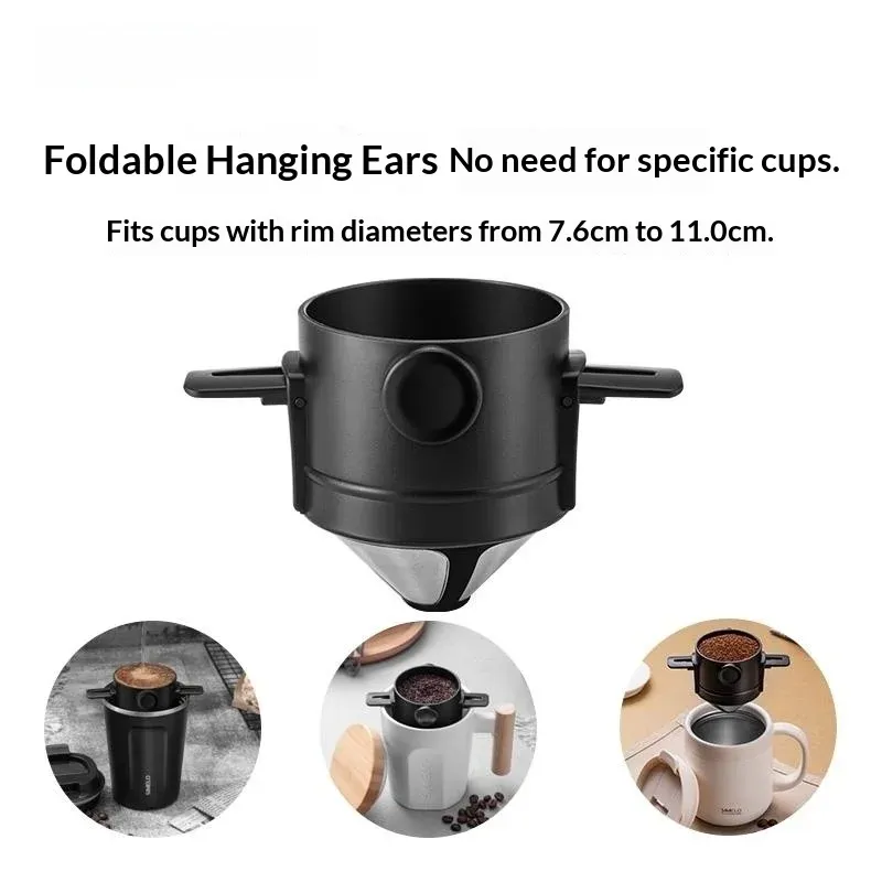 Tragbarer Kaffeefilterbecher, faltbarer, wiederverwendbarer Dripper mit doppellagigem Netz für Pour-Over-Brühen, kein Filterpapier, Reise-Espresso