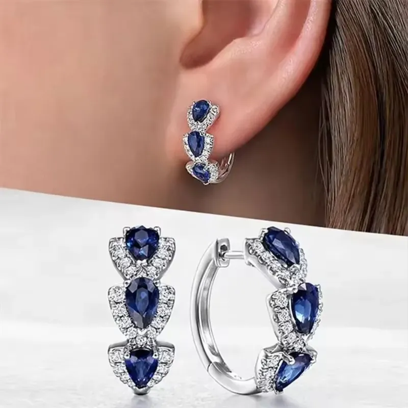 Tropfenförmige, glänzende synthetische Edelsteine, Dekor, Creolen, eleganter, schlichter Stil, Bankett, Party, Ohrschmuck, weibliches Geschenk