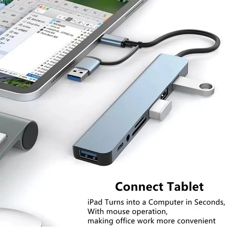 8in2 Typ-C-Dockingstation mit 3,5-mm-Audiobuchse, Micro-SD-Kartenleser für Laptop, Tablet, Telefon, Disk-Konverter, kompaktes Erweiterungswerkzeug