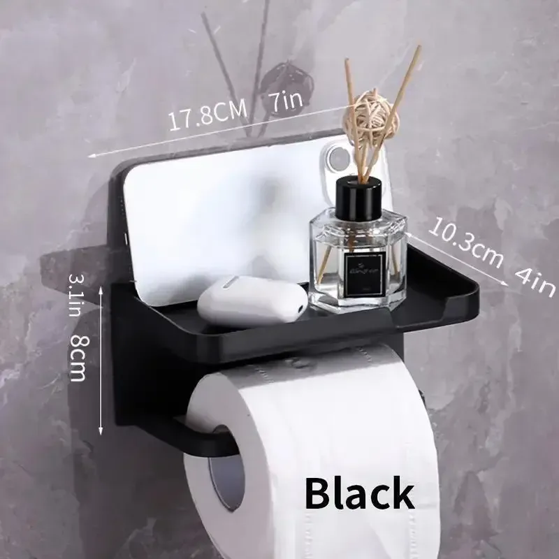1 Packung an der Wand montierter Toiletten papier halter ohne Bohrer mit Regal und Telefon halter, Polypropylen-Material, Taschentuch rolle für Badezimmer