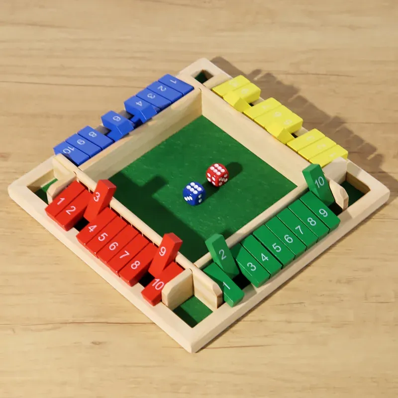 Shut The Box Würfel-Brettspiel, Holzklappen und Würfelspiel, 4-Spieler, Pub, Bar, Partyzubehör, Familienunterhaltung für Kinder und Erwachsene