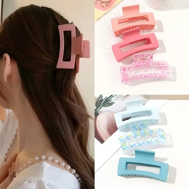 3 Stück rosa mittlere Haarklammern für Frauen und Mädchen, blau, starker Halt, matt, quadratisch, Bananenklammern, Haar-Accessoires für dickes, dünnes Haar