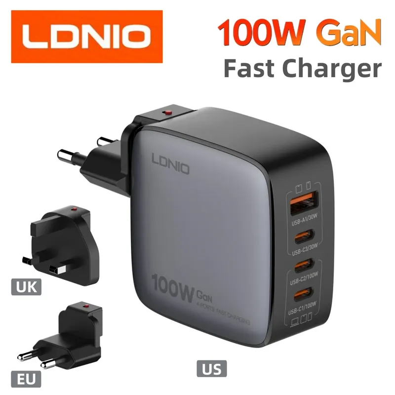 LDNIO 100W Ladegerät Gan Schnellladung Typ C USB powerstation Telefon Tablet Laptop MacBook Tragbares Ladegerät EU UK US handy zubehör ladestation