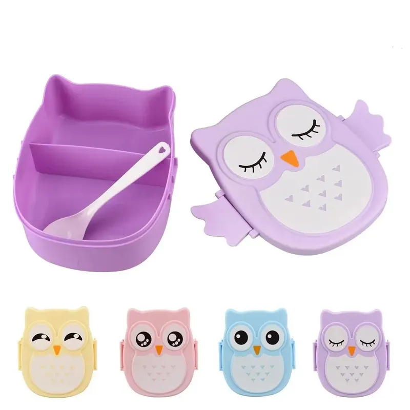 1 Stück Eulenförmige Lunchbox mit Fächern Lunch-Lebensmittelbehälter mit Deckel Almacenamiento Cocina Tragbare Bento-Box für Kinder