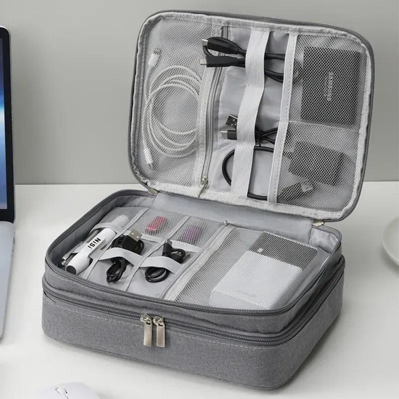 Drei schicht ige digitale Aufbewahrung tasche Multifunktion ale Kabel aufbewahrung sbox Tragbare wasserdichte Reisetasche für mobile Daten bank