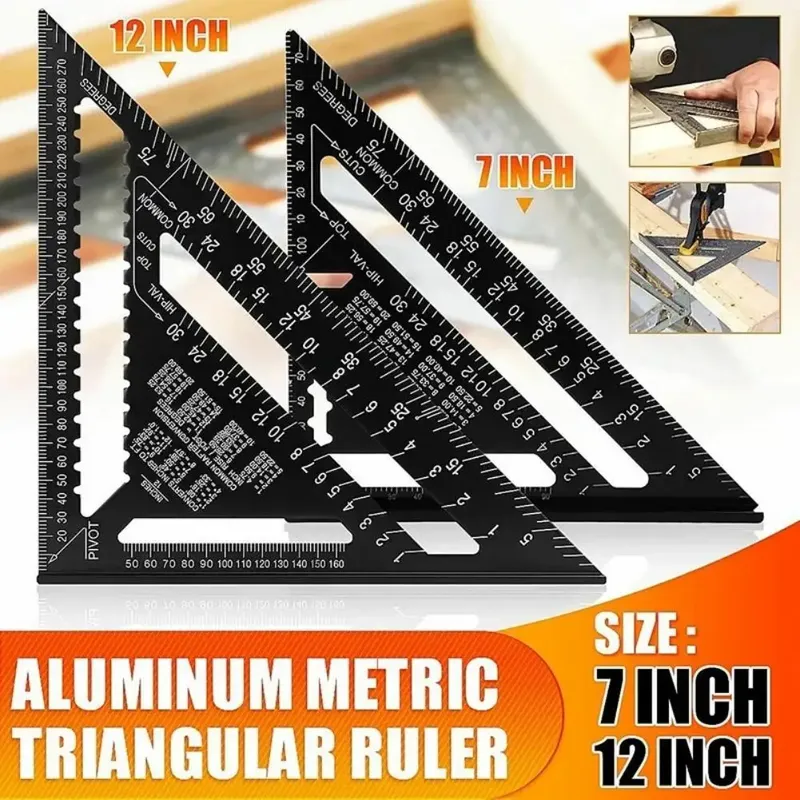 7''/12" Rafter Square Carpenter Messlayout-Werkzeug Legierung Metall Dreieck Lineal Winkelmesser für Holzbearbeitung und Zimmerei
