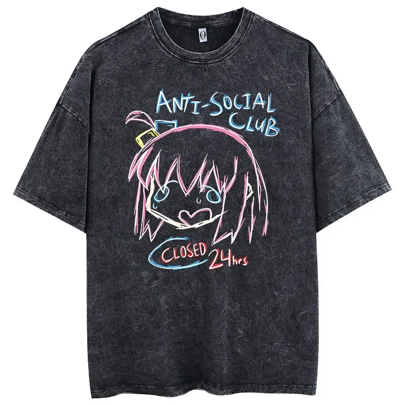 Männer Übergroße Gedruckt T-shirts Bocchi Club Musik Band Anime Bocchi The Rock Baumwolle Tops Kreative Rundhals T-shirts Gewaschen T-shirt