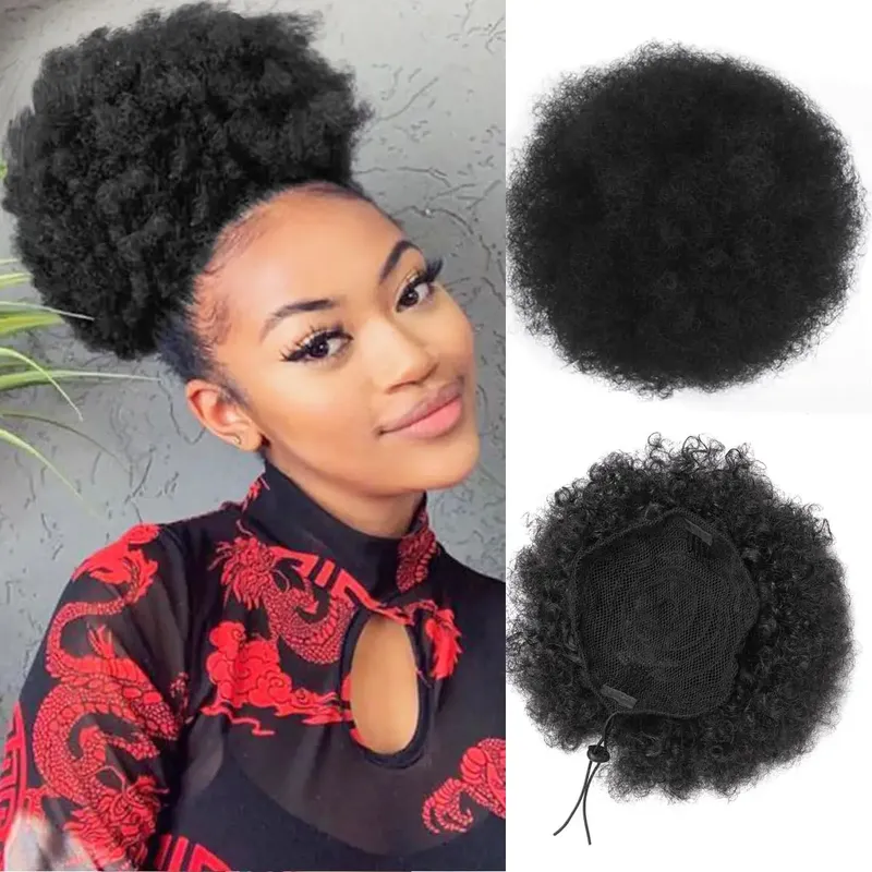 Afro Puff Kordelzug Pferdeschwanz für schwarze Frauen kurze verworrene lockige Afro Pferdeschwanz synthetische Haar Puffs Afro Bun Pferdeschwanz