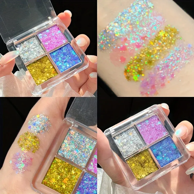 Mini 4-Farben-Glitzer-Lidschatten-Palette – Kürbis- und Kirschfarben, blaue/goldene/gelbe Töne für Cosplay- und Party-Make-up