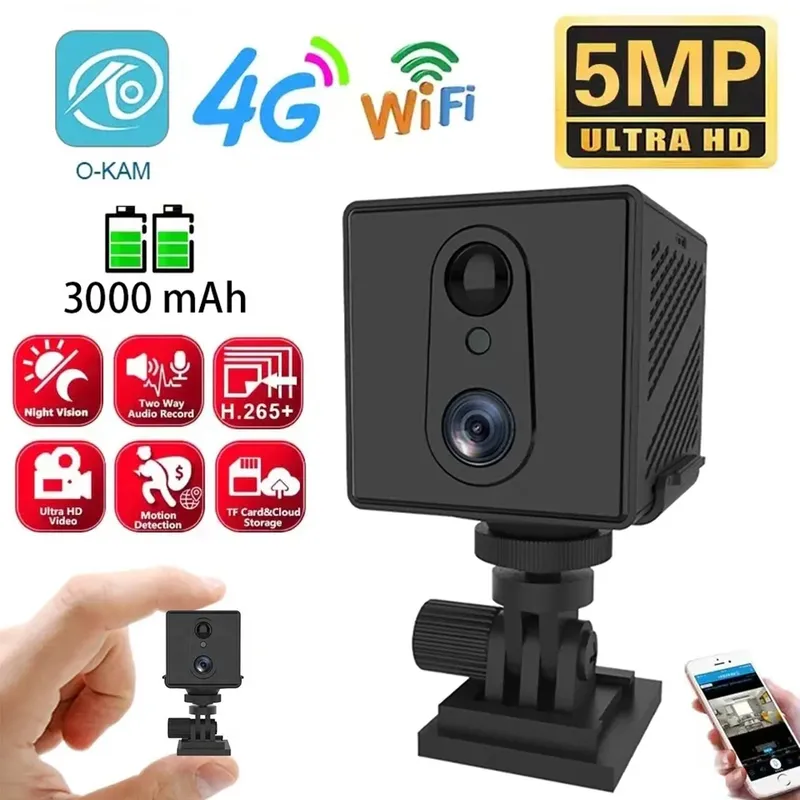 5 MP 4G-SIM-Karte, Mini-Kamera für den Innenbereich, Nachtsicht, Überwachung, Sicherheitsüberwachung, wiederaufladbar, 3000 mAh, batteriebetriebene Heimkamera