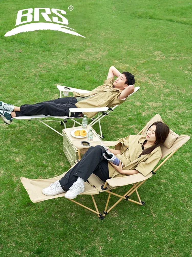 BRS 2-in-1-Liegestuhl, leichter, zusammenklappbarer Camping-Loungesessel mit verstellbarer Rückenlehne und Fußstütze für den Strand