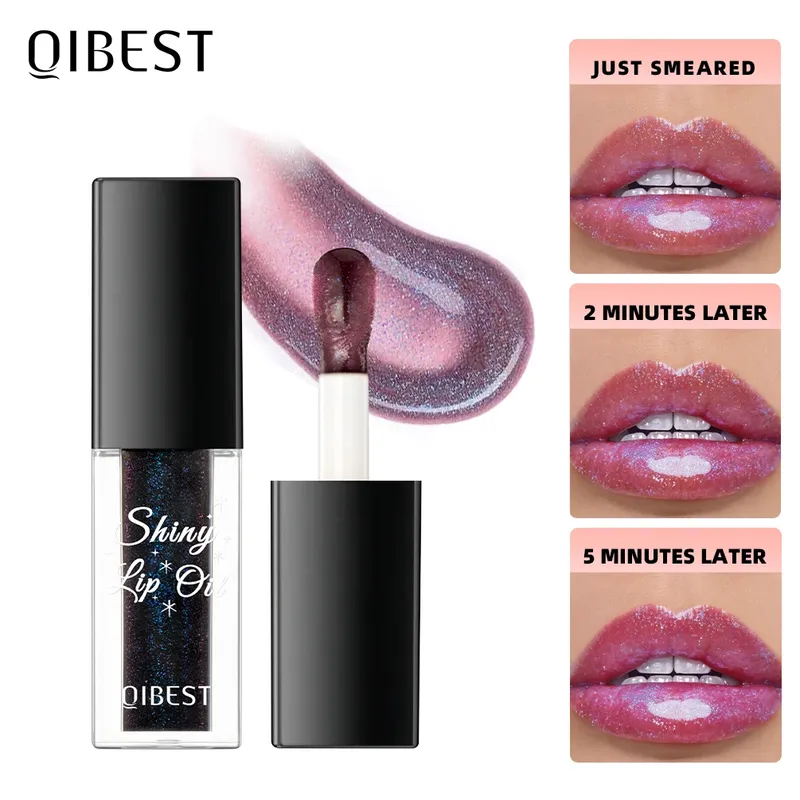 QIBEST Mirror Black Lip Oil Farbwechselnder Lippenstift, feuchtigkeitsspendend, glänzender Lipgloss, Öl, aufpolsternd, dauerhafte Diamant-Lipgloss-Kosmetik