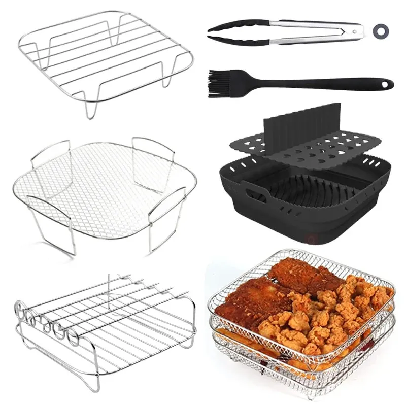 Air Fryer Rack für Ninja Dual 3 Stück Layered Edelstahl Grillrost Rechteck Hot Airfryer Korb Tablett Zubehör
