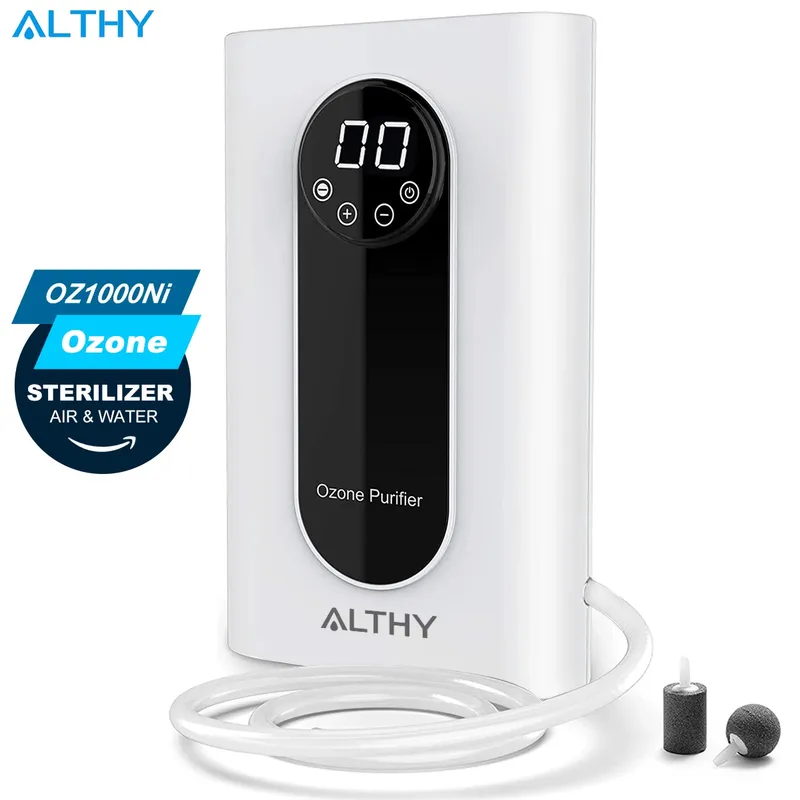 ALTHY Ozongeneratormaschine für Wasser, Luft und Öl – 1000 mg/h Timer, Ozonisator, Desinfektionssterilisator + Negativ-Ionen-Reiniger