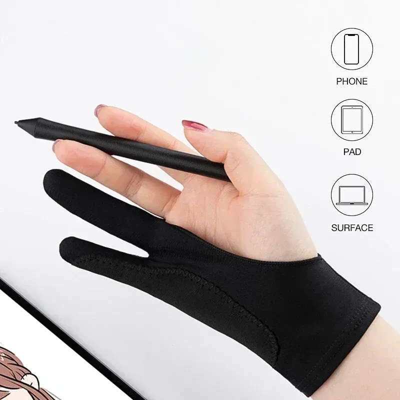S/M/L Zwei-Finger-Zeichenhandschuhe, Anti-Touch-Antifouling für Tablet, Digitaltafel, Touchscreen, Ölgemälde, Büro, Kunstbedarf