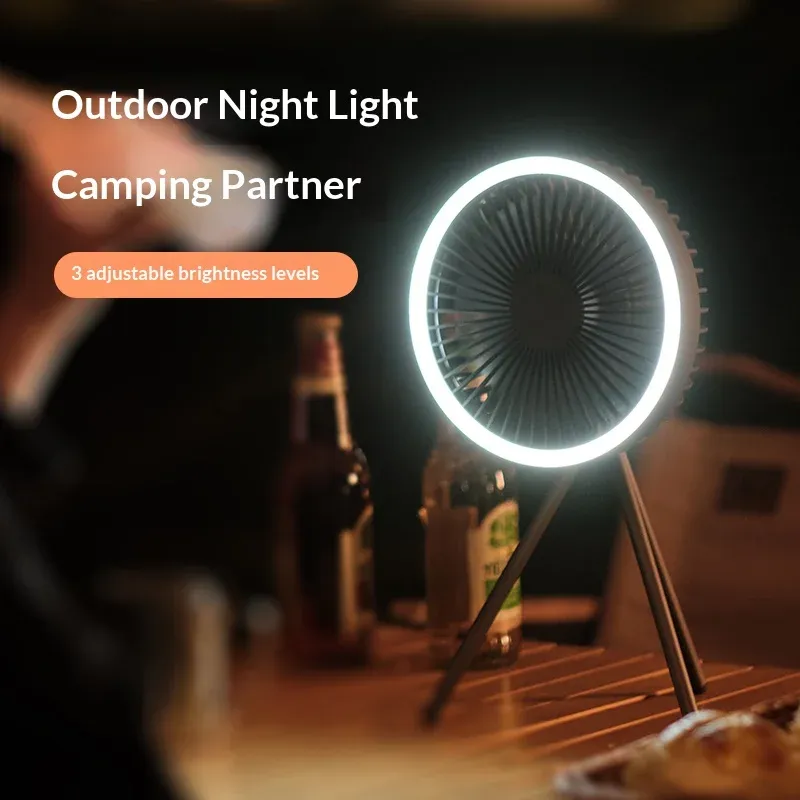 HOMEFISH Tragbarer Wiederaufladbarer Camping-Ventilator 4000mAh 10000mAh Kabelloser Decken- und Tischventilator mit Powerbank und LED-Licht