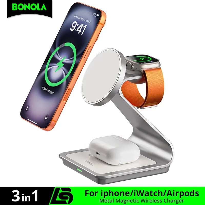 Bonola Magnetisches 3-in-1-Wireless-Ladegerät für iPhone 17/16/15/13/14/12 30 W kabellose Ladestation für Apple Watch/AirPods Pro