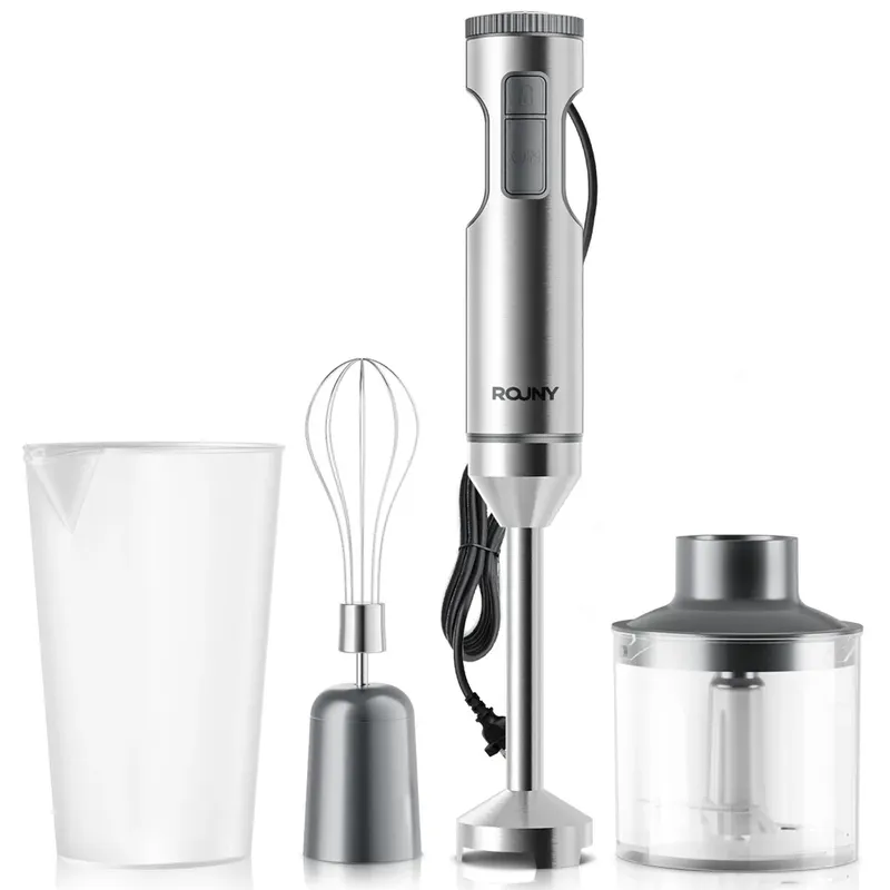 Handstabmixer Leistungsstarker 4-in-1-Stabmixer aus Edelstahl, 700ml Mixbecher, 500ml Prozessor, Schneebesen