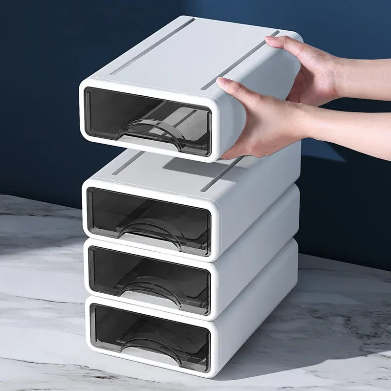 Kunststoff Box Desktop Organizer Schublade Make-Up Lagerung Box Stapelbar Schmuck Container Große Maske Büro Lagerung Medizin Staubdicht