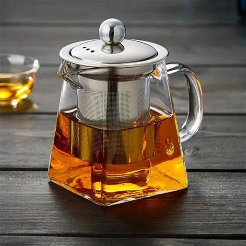 Hitzebeständige Glas-Teekanne mit Edelstahl-Kaffee-Ei, beheizter Behälter, Teekanne, guter, klarer Wasserkocher, quadratische Filterkörbe