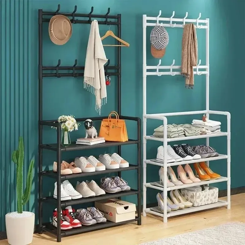Kleiderbügel Mehrschichtiges Schuhregal Tür DIY Hut- und Schuhregal Einfache bodenstehende Wohnzimmer-Organizer Lagerregale