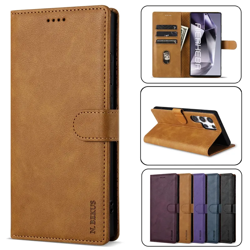 Business Leder Telefon Fall Für Samsung Galaxy S25 S24 S23 Ultra S22 S21 FE S20 S10 Plus Note20 Flip Buch karte Brieftasche Abdeckung Etui